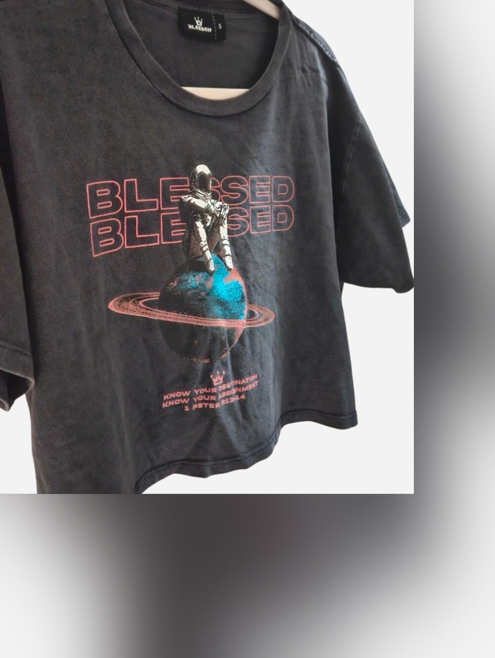 BLESSED Christian Streetwear Graphic Tee • Vintage Wash Astronaut Shirt • Small